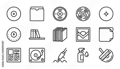 Photos Vinyl Record Icons, Music Player, Cleaning Kit, Vintage Audio Equipment, Retro S