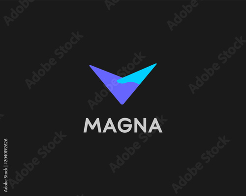 Abstract handshake checkmark vector logo. Minimalist agreement partnership or letter V icon for finance, insurance, legal corporate consulting, real estate and HR startups