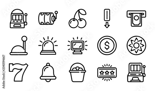 Tableau sur toile Casino Slot Machine Icons, Gambling Vector Graphics, Lucky Seven Symbols, Cherry
