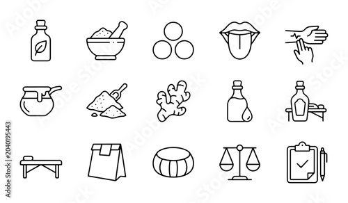 Foto Herbal Medicine Icons: Natural Remedies, Aromatherapy, Spa & Wellness Vector Set