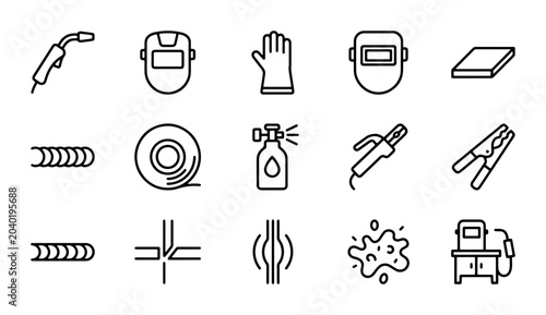 Foto Welding Equipment Icons, Metal Fabrication Tools, Industrial Safety Gear, Crafts
