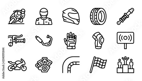 Bild auf Leinwand Motorcycle Racing Icons Set: Rider, Bike, Helmet, Track, Flag, Podium, Engine, T