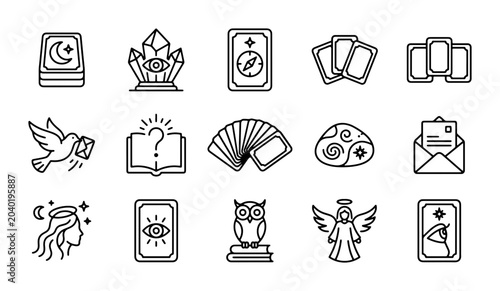 Foto Mystical Tarot Icons Set, Fortune Telling Symbols, Spiritual Oracle Vector Graph