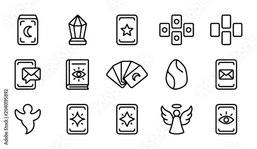 Foto Mystical Tarot Card Icons Set, Esoteric Oracle Symbols, Fortune Telling Vector G