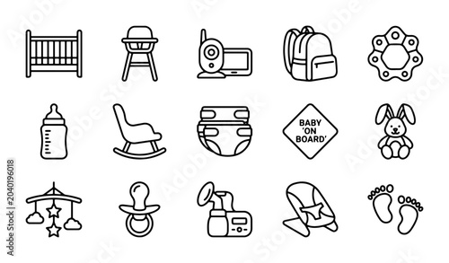Schilderij op canvas Baby Care Icons Set: Nursery, Feeding, Safety, Playtime Essentials, Vector Graph
