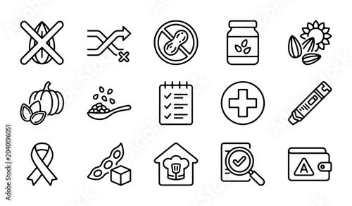 Obraz na płótnie Healthy Food Icons Set, Nutrition Symbols, Allergy Free, Organic Ingredients, Di