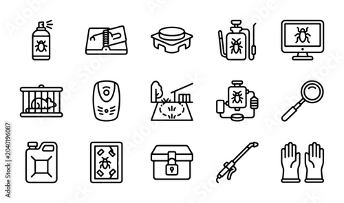 Cuadro en lienzo Pest Control Icons Set, Insect Extermination Equipment Vector Graphics, Bug Spra