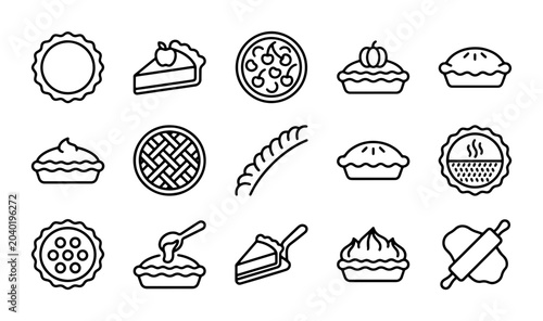Foto Pie Icons, Sweet Dessert Vector Graphics, Baking Pastry Line Art Collection