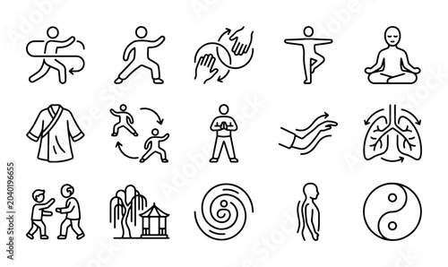 Картината върху платно Mindfulness Icons: Yoga, Meditation, Tai Chi, Qigong, Wellness, Health, Balance,