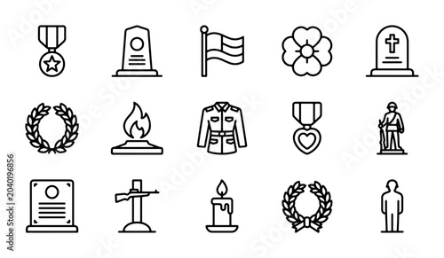 Photography Veterans Day Icons, Memorial Day Symbols, Military Service Vector Graphics, Reme