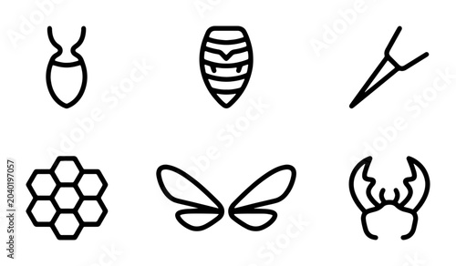 Foto Insect Icons Set, Bee Elements, Honeycomb, Wings, Stinger, Crab Claws, Vector Gr