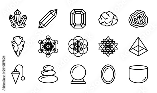 Tableau sur toile Mystical Symbols & Gemstones Vector Icons, Spiritual Geometric Sacred Geometry,