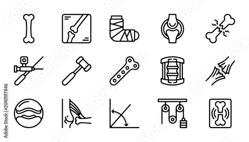Bild auf Leinwand Orthopedic Medical Icons Set, Bone Surgery Tools, Joint Health Vector Graphics,