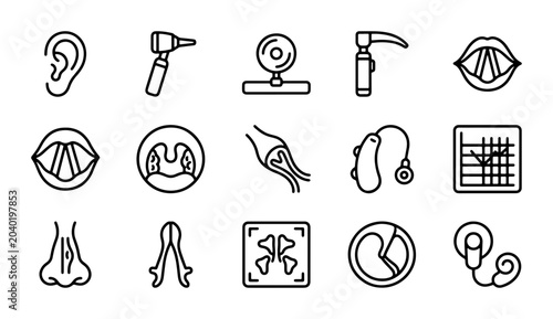 Cuadro en lienzo Otolaryngology Icon Set: Ear, Nose, Throat Medical Instruments & Audiology Equip