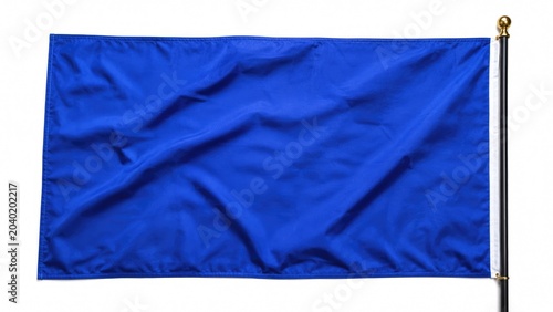 Plain Blue Flag Mockup Waving on Pole Isolated on White Background