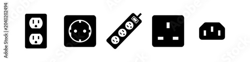 Quadro su tela Vector illustration set of international electrical power outlet and socket icons, including US, European, UK standards and a power strip, isolated on white background