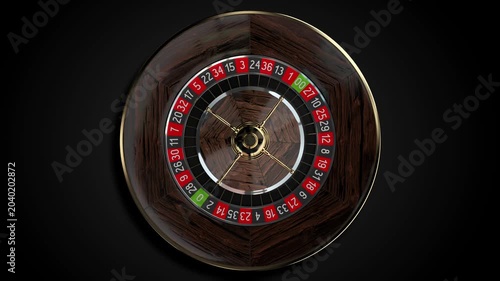 Casino Roulette Wheel Spinning and Stopping on Dark Background - Top View