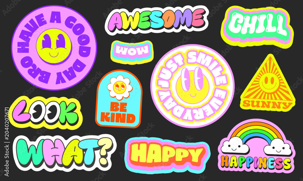 Εκτύπωση καμβά Cool Trendy Y2k Stickers Pack Vector Design