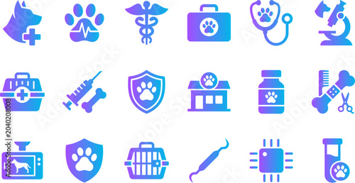 Cuadro en lienzo Assortment of miscellaneous icons with purple blue gradient.
