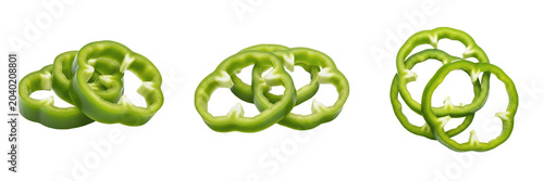 Fresh Green Bell Pepper Rings Collection Isolated on Transparent Background for Healthy Cooking and Vegetable Food Design
