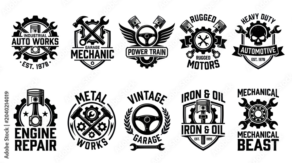 Obraz premium Vintage Automotive Mechanic and Garage Service Emblem Set