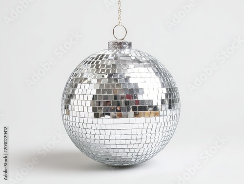 Sparkling Disco Ball Reflecting Light on a White Background.