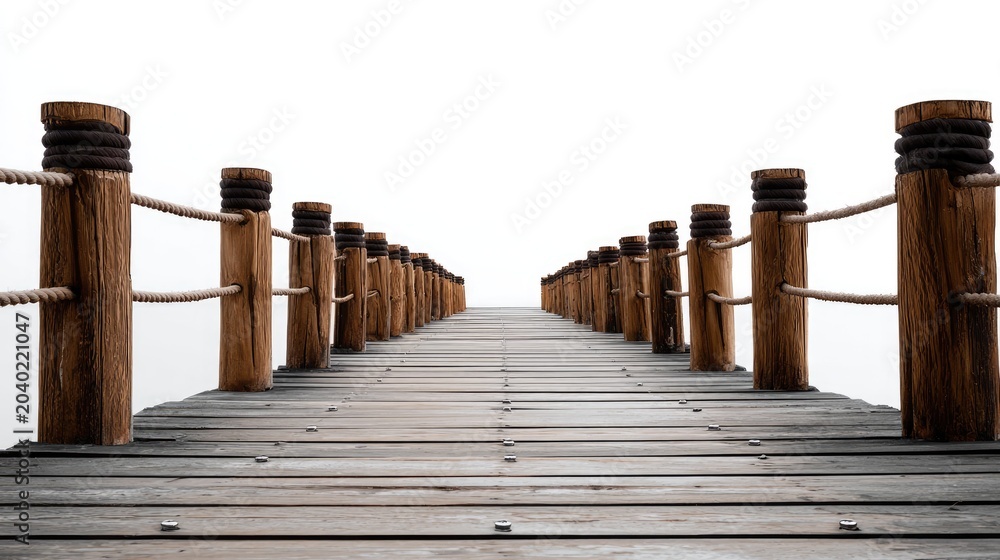 Naklejka premium Wooden Pier Stretching Towards a Bright Horizon Over Water.
