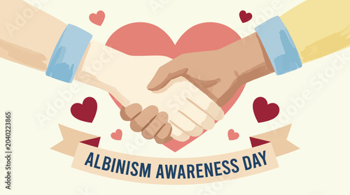 Εκτύπωση καμβά Albinism Awareness Day Watercolor Illustration With Hands and Hearts