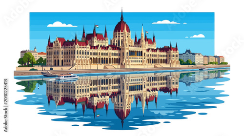 Bild auf Leinwand Hungarian Parliament Building Illustration in Budapest