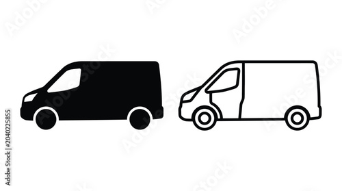 Van Silhouette And Outline Black And White Vector Illustration