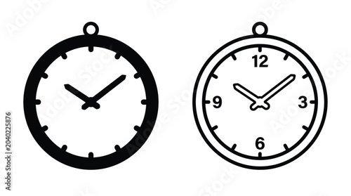 Fotografija Pocket Watch Icons Black Line Art On White Background