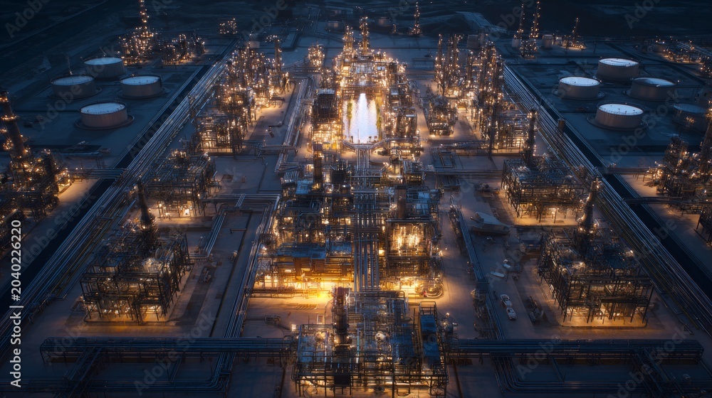 Obraz premium Vast energy networks: birds-eye view of petroleum and petrochemi