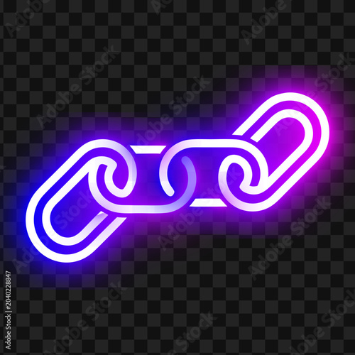 Foto Glowing purple neon chain link vector icon isolated on transparent background