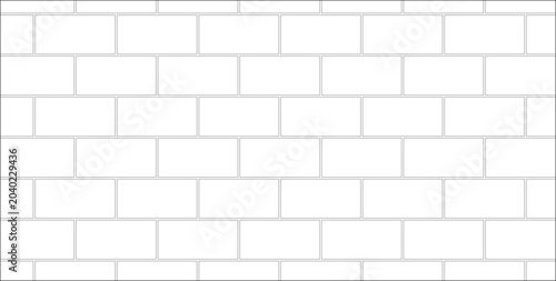 Pattern of brick wall in running bond/stretcher bond layout. Monochrome line art for architectural textures, masonry backgrounds, or construction details.