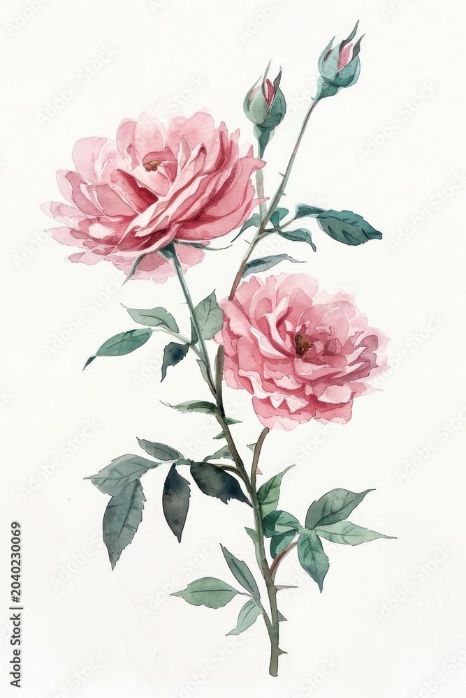 Obraz premium Light pink roses watercolor painting flowers.