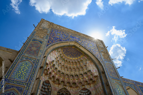 Abdulaziz Khan Madrassah Exterior with Colorful Glazed Tiles in Bukhara, Uzbekistan 