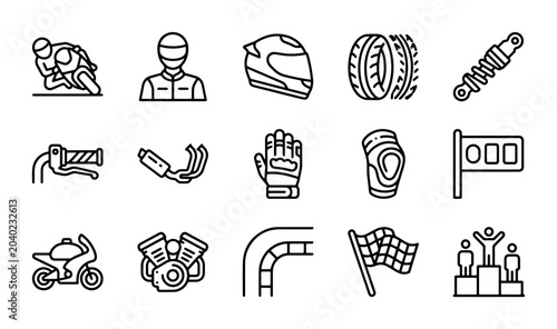 Tableau sur toile Motorcycle Racing Icons Set: Speed, Sport, and Competition Vector Graphics