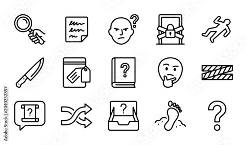 Foto Crime Scene Investigation Icons: Mystery, Clues, Evidence, Investigation, Detect