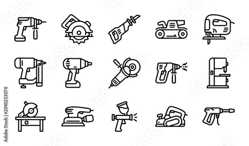 Fotografija Set of 15 Power Tool Icons, Vector Graphics for DIY and Construction Projects, B