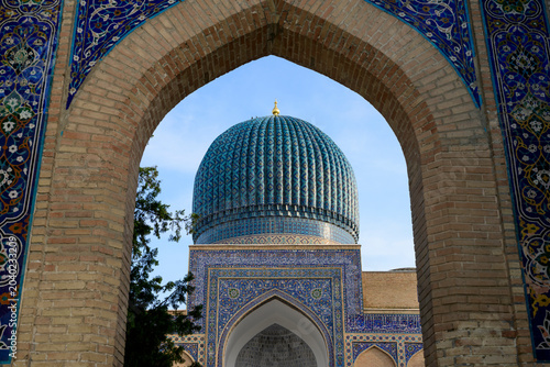 Dome with Colorful Turquoise Tiles at Guri Amir or Gur-E-Amir Mausoleum, Samarkand, Uzbekistan