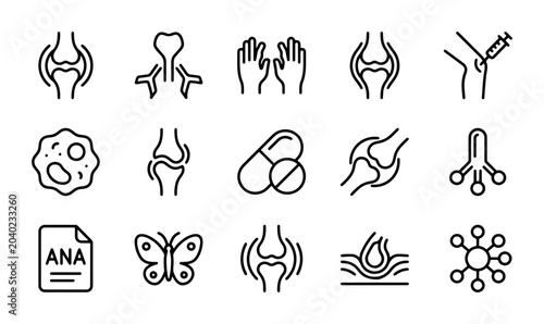 Bild auf Leinwand Rheumatology Icons Set, Arthritis Joint Pain Symptoms, Autoimmune Disease Medica