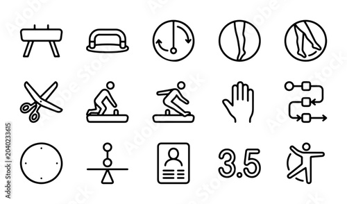 Schilderij op canvas Gymnastics Icons Set, Sports Equipment & Athlete Pictograms, Fitness Activity Ve