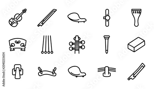 Quadro su tela Violin Accessories Icons, String Instrument Parts, Music Equipment Line Art Set