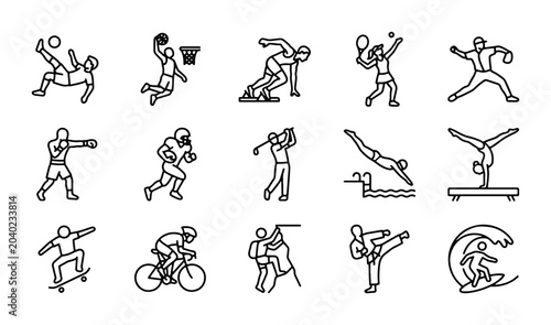 Foto Diverse Sports Icons Set: Action Figures for Fitness, Recreation, and Athleticis
