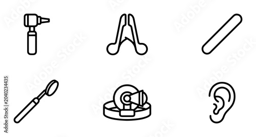 Fotografie Medical Otoscope and Dental Tools Vector Icons, Healthcare Equipment Set, ENT an