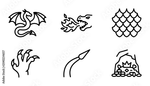 Tableau sur toile Dragon Icons Set, Mythical Creature Vector Graphics, Fantasy Elements Collection