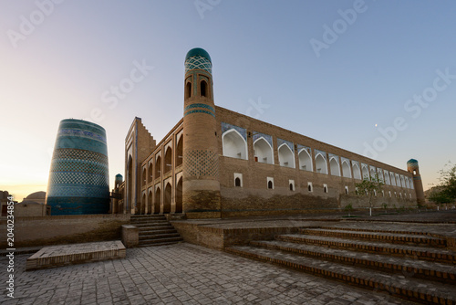 Muhammad Aminkhan Madrasah and Kaltaminor Minaret in the early Morning, Ichan Qala, Khiva, Uzbekistan