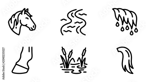 Foto Horse Icons, Equestrian Elements, Farm Animals, Nature Scenes, Vector Graphics S