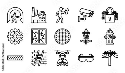 Photos Urban Infrastructure Icons: Security, Industry, Safety, City Elements, Vector Se