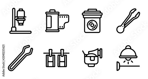 Tableau sur toile Vintage Photography Darkroom Equipment Icons, Retro Film Processing Tools Set, A